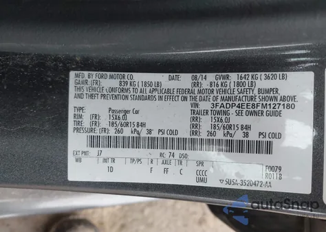 2015 Ford Fiesta Se z USA, uszkodzony, nr VIN 3FADP4EE8FM127180